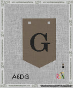 A taped needlepoint canvas with the design: Banner 13 mesh count Pointed G Black on Brown.