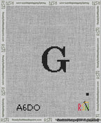 A taped needlepoint canvas with the design: Banner 13 mesh count Pointed G Black on White.