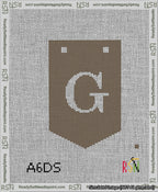 A taped needlepoint canvas with the design: Banner 13 mesh count Pointed G White on Brown.