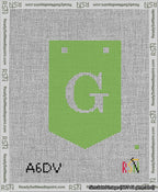 A taped needlepoint canvas with the design: Banner 13 mesh count Pointed G White on Light Green.