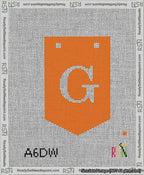 A taped needlepoint canvas with the design: Banner 13 mesh count Pointed G White on Orange.