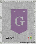 A taped needlepoint canvas with the design: Banner 13 mesh count Pointed G White on Purple.
