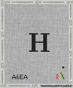 A taped needlepoint canvas with the design: Banner 13 mesh count Pointed H Black on White.