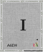 A taped needlepoint canvas with the design: Banner 13 mesh count Pointed I Black on White.