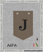 A taped needlepoint canvas with the design: Banner 13 mesh count Pointed J Black on Brown.