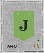 A taped needlepoint canvas with the design: Banner 13 mesh count Pointed J Black on Light Green.