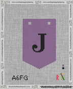 A taped needlepoint canvas with the design: Banner 13 mesh count Pointed J Black on Purple.