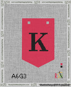 A taped needlepoint canvas with the design: Banner 13 mesh count Pointed K Black on Red.
