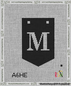 A taped needlepoint canvas with the design: Banner 13 mesh count Pointed M White on Black.