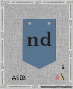 A taped needlepoint canvas with the design: Banner 13 mesh count Pointed nd Black on Blue.