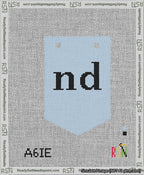 A taped needlepoint canvas with the design: Banner 13 mesh count Pointed nd Black on Light Blue.