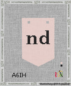 A taped needlepoint canvas with the design: Banner 13 mesh count Pointed nd Black on Pink.