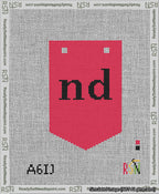 A taped needlepoint canvas with the design: Banner 13 mesh count Pointed nd Black on Red.