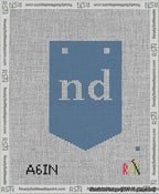 A taped needlepoint canvas with the design: Banner 13 mesh count Pointed nd White on Blue.