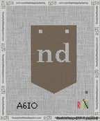 A taped needlepoint canvas with the design: Banner 13 mesh count Pointed nd White on Brown.