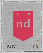 A taped needlepoint canvas with the design: Banner 13 mesh count Pointed nd White on Red.