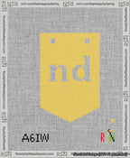 A taped needlepoint canvas with the design: Banner 13 mesh count Pointed nd White on Yellow.