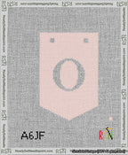 A taped needlepoint canvas with the design: Banner 13 mesh count Pointed O White on Pink.