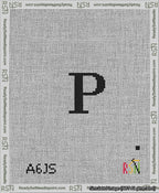 A taped needlepoint canvas with the design: Banner 13 mesh count Pointed P Black on White.