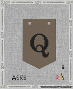 A taped needlepoint canvas with the design: Banner 13 mesh count Pointed Q Black on Brown.