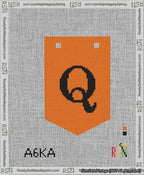 A taped needlepoint canvas with the design: Banner 13 mesh count Pointed Q Black on Orange.