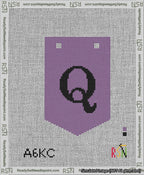 A taped needlepoint canvas with the design: Banner 13 mesh count Pointed Q Black on Purple.