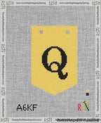 A taped needlepoint canvas with the design: Banner 13 mesh count Pointed Q Black on Yellow.