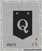 A taped needlepoint canvas with the design: Banner 13 mesh count Pointed Q White on Black.