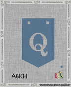 A taped needlepoint canvas with the design: Banner 13 mesh count Pointed Q White on Blue.