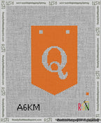 A taped needlepoint canvas with the design: Banner 13 mesh count Pointed Q White on Orange.