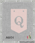 A taped needlepoint canvas with the design: Banner 13 mesh count Pointed Q White on Pink.