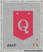 A taped needlepoint canvas with the design: Banner 13 mesh count Pointed Q White on Red.
