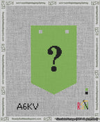 A taped needlepoint canvas with the design: Banner 13 mesh count Pointed Question Black on Light Green.