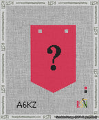 A taped needlepoint canvas with the design: Banner 13 mesh count Pointed Question Black on Red.