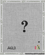 A taped needlepoint canvas with the design: Banner 13 mesh count Pointed Question Black on White.