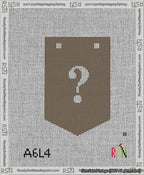 A taped needlepoint canvas with the design: Banner 13 mesh count Pointed Question White on Brown.