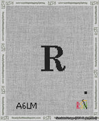 A taped needlepoint canvas with the design: Banner 13 mesh count Pointed R Black on White.