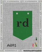 A taped needlepoint canvas with the design: Banner 13 mesh count Pointed rd Black on Green.