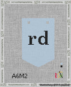 A taped needlepoint canvas with the design: Banner 13 mesh count Pointed rd Black on Light Blue.