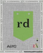 A taped needlepoint canvas with the design: Banner 13 mesh count Pointed rd Black on Light Green.