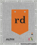 A taped needlepoint canvas with the design: Banner 13 mesh count Pointed rd Black on Orange.
