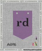 A taped needlepoint canvas with the design: Banner 13 mesh count Pointed rd Black on Purple.