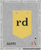 A taped needlepoint canvas with the design: Banner 13 mesh count Pointed rd Black on Yellow.