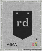 A taped needlepoint canvas with the design: Banner 13 mesh count Pointed rd White on Black.