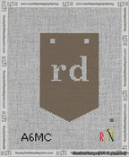 A taped needlepoint canvas with the design: Banner 13 mesh count Pointed rd White on Brown.