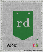 A taped needlepoint canvas with the design: Banner 13 mesh count Pointed rd White on Green.
