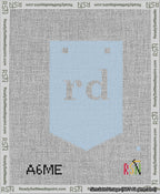 A taped needlepoint canvas with the design: Banner 13 mesh count Pointed rd White on Light Blue.