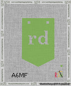 A taped needlepoint canvas with the design: Banner 13 mesh count Pointed rd White on Light Green.