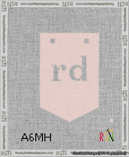 A taped needlepoint canvas with the design: Banner 13 mesh count Pointed rd White on Pink.
