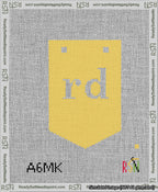 A taped needlepoint canvas with the design: Banner 13 mesh count Pointed rd White on Yellow.